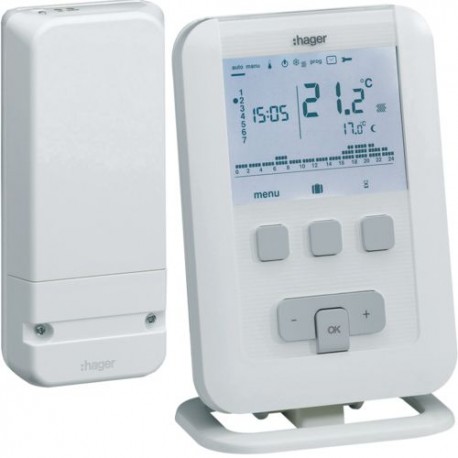 Kit Thermostat ambiance programmable digital radio Gestion du Chauffage Eau Chaude  -  HAGER EK560