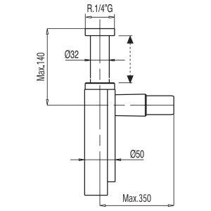 Siphon de lavabo apparent télescopique AVEC CACHE‑SIPHON  Noir métallisé brossé - TRES 16110342KMB 16110342KMBTRES
