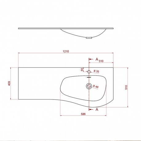Plan vasque MAM 1200 coquette à gauche solid surface 1210 x 12 x 510 mm - SALGAR 87595 87595SALGAR