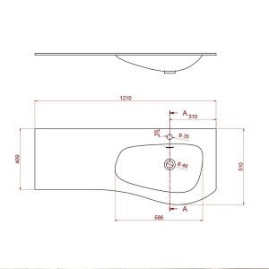 Plan vasque MAM 1200 coquette à gauche solid surface 1210 x 12 x 510 mm - SALGAR 87595 87595SALGAR