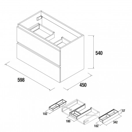 Meuble de salle de bain SPIRIT 600 2 tiroirs métalliques CHÊNE NATUREL 598 x 540 x 450 mm - SALGAR 26815 26815SALGAR