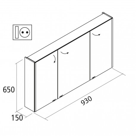 Armoire de toilette miroir et 3P avec éclairage latéral ALLIANCE 900 - SALGAR 83221
