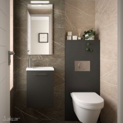 Ensemble Meuble lave main MICRO 400 GRIS BRILLANT + Vasque + Miroir - SALGAR 85160 