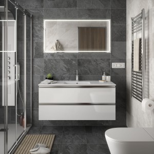 Meuble de salle de bain SPIRIT 1200 2 tiroirs métalliques BLANC BRILLANT 1194 x 540 x 450 mm - SALGAR 23890 