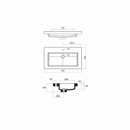 Vasque TOSCANA 605 CHARGE MINÉRAL BLANC 605 x 50 x 460 mm - SALGAR 20748 