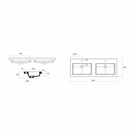 Vasque TOSCANA 1205 double CHARGE MINÉRAL BLANC 1205 x 50 x 460 mm - SALGAR 20753 