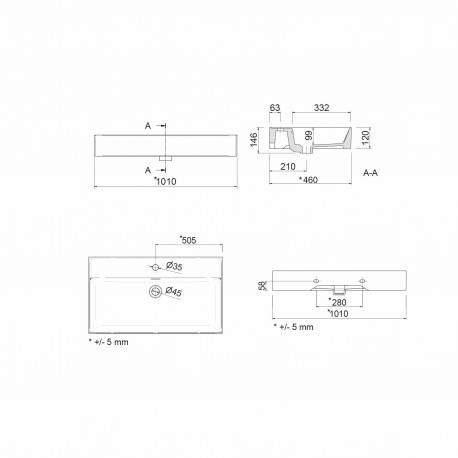 Plan vasque VENETO 1010 en porcelaine blanche - SALGAR 23397 