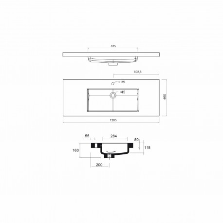 Vasque TOSCANA 1205 un vasqueCHARGE MINÉRAL BLANC 1205 x 50 x 460 mm - SALGAR 23396 