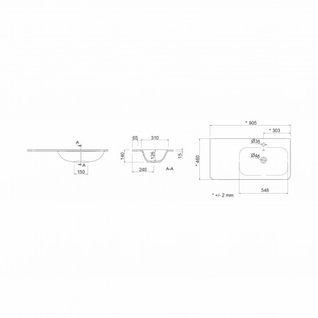 Vasque 905 Gauche Mineralsolid Mat UNIIQ - SALGAR 24544 