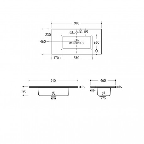 Vasque CONSTANZA 910 EN PORCELAINE BLANCHE 910 x 16 x 460 mm - SALGAR 26780 