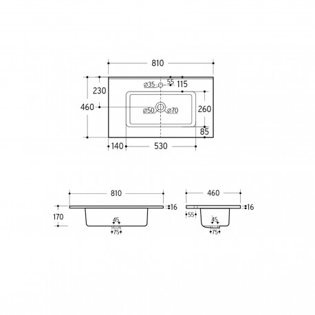 Vasque CONSTANZA 810 EN PORCELAINE BLANCHE 810 x 16 x 460 mm - SALGAR 26781 