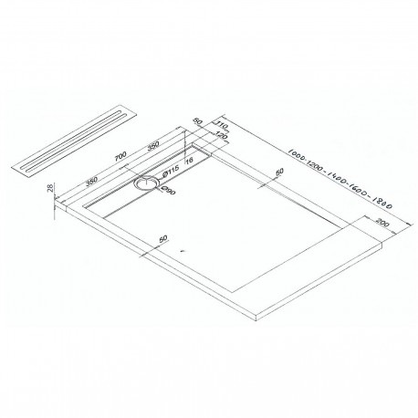 Receveur de douche POMPEYA BLANC 700 x 1100 mm - SALGAR 81906 