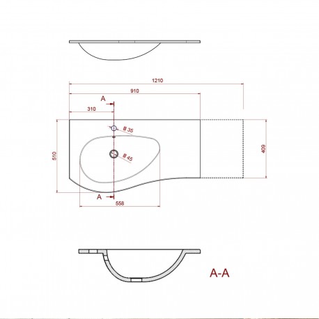Plan vasque MAM 900 coquette à droite solid surface 910 x 12 x 510 mm - SALGAR 87596 