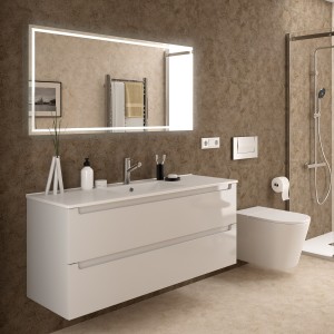 Meuble de salle de bain 1200mm 2 tiroirs Blanc Brillant MONTERREY - SALGAR 26684