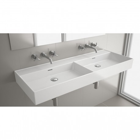 Plan vasque VENETO 1210 double PORCELAINE BLANCHE deux vasques sans siphon, ni bonde de vidage clic-clac, ni mitigeur 1210 x 120