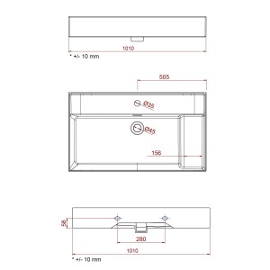 Plan vasque VENETO 1010 avec support porcelaine blanche1010 x 120 x 460 mm - SALGAR 87728 