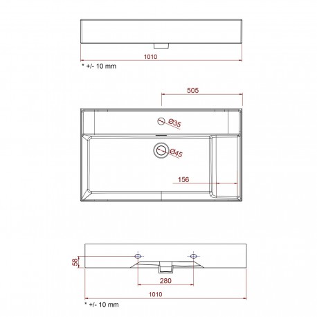 Plan vasque VENETO 1010 avec support porcelaine blanche1010 x 120 x 460 mm - SALGAR 87728 