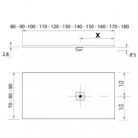 Receveur de douche RIOJA ANTHRACITE 700 x 1400 mm - SALGAR 23575 