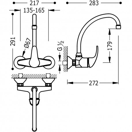 Mitigeur évier mural   - TRES 172418 