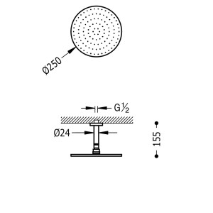 Bras de douche plafond avec pommeau anticalcaire   - TRES 134221 