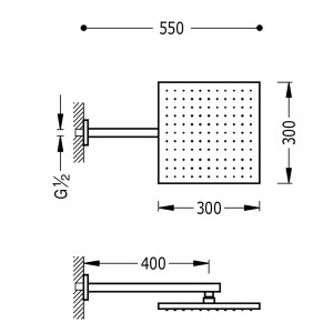 Bras de douche mural avec pommeau anticalcaire 300x300 mm. - TRES 134433 