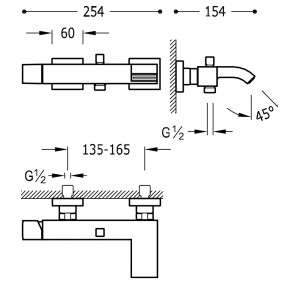 Mitigeur bain avec cascade. Douchette à main anticalcaire avec support orientable. Flexible. - TRES 0071700203NM 