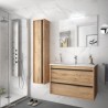 Ensemble meuble de salle de bain 800mm 2 tiroirs Chêne Ostippo avec Vasque porcelaine, Miroir et Applique ATTILA- SALGAR 84944 