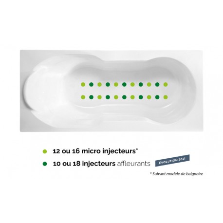 Baignoire balnéo SAMBA 170x70 cm tête à droite AIR HOTEL - KINEDO BSLI170BDBAH1