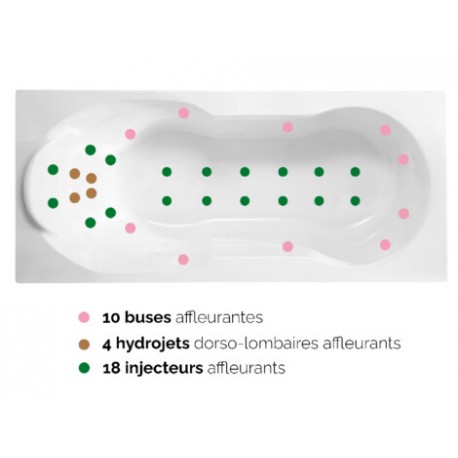 Baignoire balnéo SAMBA 170x70 cm tête à gauche SENSATION AIR POOL - KINEDO BSLI170BGSAP1