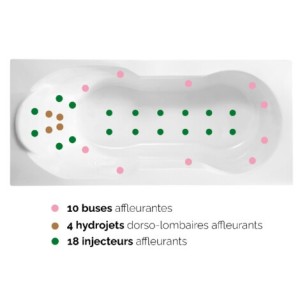 Baignoire balnéo SAMBA 170x70 cm tête à gauche SENSATION AIR POOL - KINEDO BSLI170BGSAP1