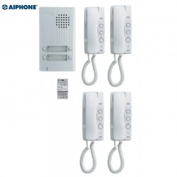 Kit audio avec platine alu saillie 4 BP, 4 combinés et 1 alimentation - Aiphone 110550