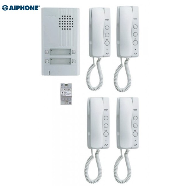 Kit audio avec platine alu saillie 4 BP, 4 combinés et 1 alimentation - Aiphone 110550
