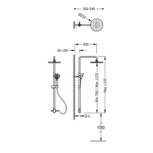 Kit anticalcaire télescopique douche fixe de Ø 250 mm. douchette massage Ø 100 mm. (5 fonctions) et flexo satin - TRES 161213 