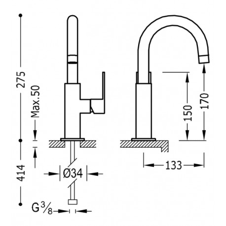 Mitigeur lavabo Or 24K - TRES 20020504OR