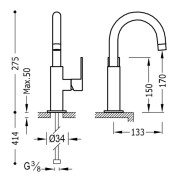 Mitigeur lavabo Noir Chrome  - TRES 20020504NE