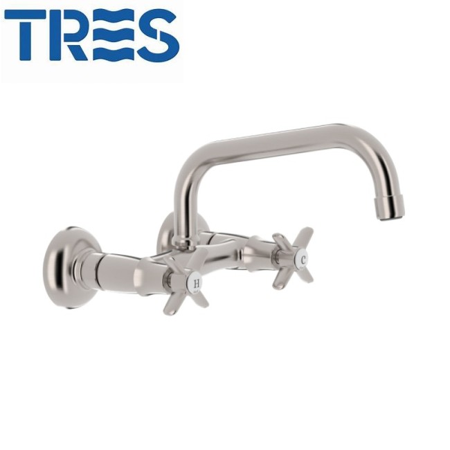 Mélangeur cuisine mélangeur évier mural ACIER distance depuis mur 237 mm  - TRES 24221501AC