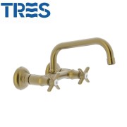 Mélangeur cuisine mélangeur évier mural Laiton Mat distance depuis mur 237 mm  - TRES 24221501LM