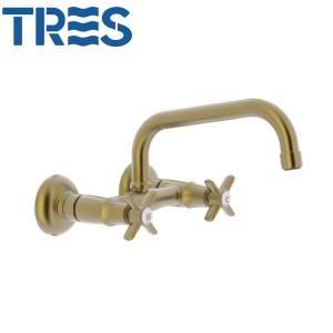 Mélangeur cuisine mélangeur évier mural Laiton Vieilli distance depuis mur 237 mm  - TRES 24221501LV