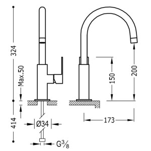 Mitigeur lavabo Noir Chrome - TRES 20020505NE