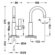 Mitigeur lavabo Noir Métallisé - TRES 21190401KM