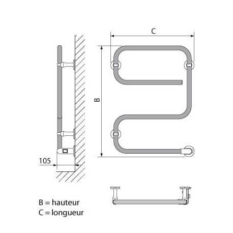 Radiateur sèche-serviettes électrique 55W vertical Chromé ATHENA E - FINIMETAL 3761551