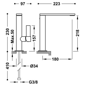 Mitigeur lavabo Or Mat 24K  - TRES 21130501OM