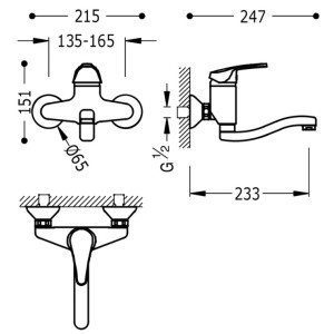 Mitigeur évier mural chrome - TRES 17041802