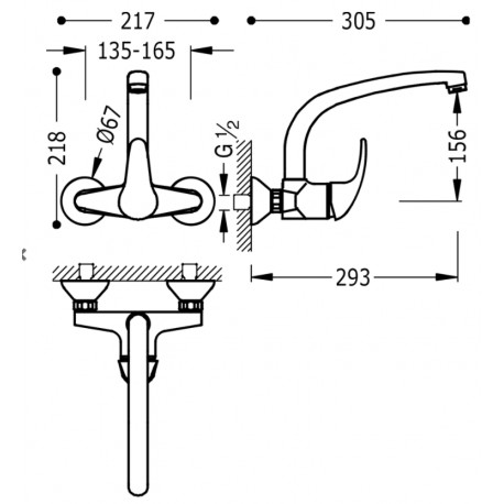 Mitigeur évier mural  Chrome - TRES 172420
