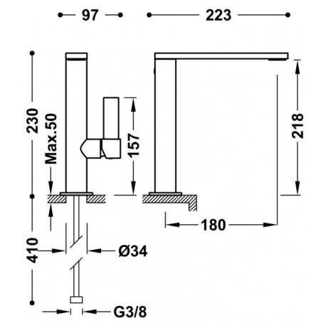 Mitigeur lavabo chrome bec 34x10 mm. - TRES 21130501