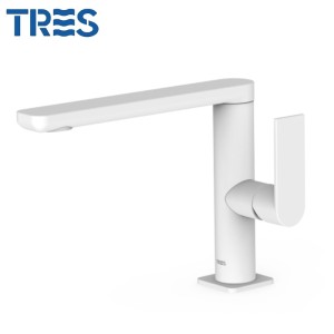 Mitigeur lavabo blanc mat bec 35x15 mm.  - TRES 20020501BM