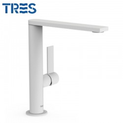 Mitigeur lavabo blanc mat bec 34x10 mm. - TRES 21130501BM