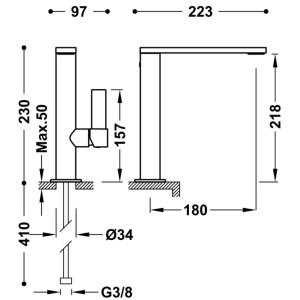 Mitigeur lavabo blanc mat bec 34x10 mm.  - TRES 21130501BM