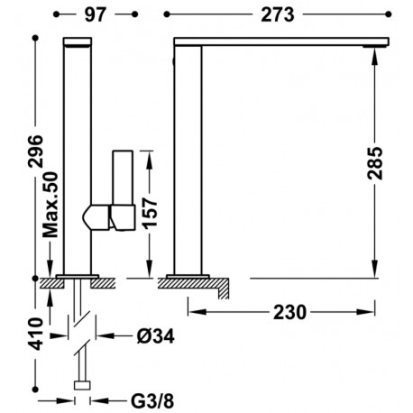 Mitigeur lavabo Blanc Mat bec 34x10 mm.  - TRES 21140501BM