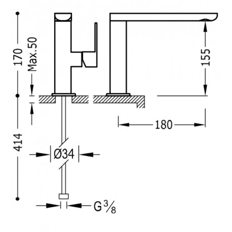 Mitigeur lavabo noir chrome bec 35x15 mm.  - TRES 20020501NE